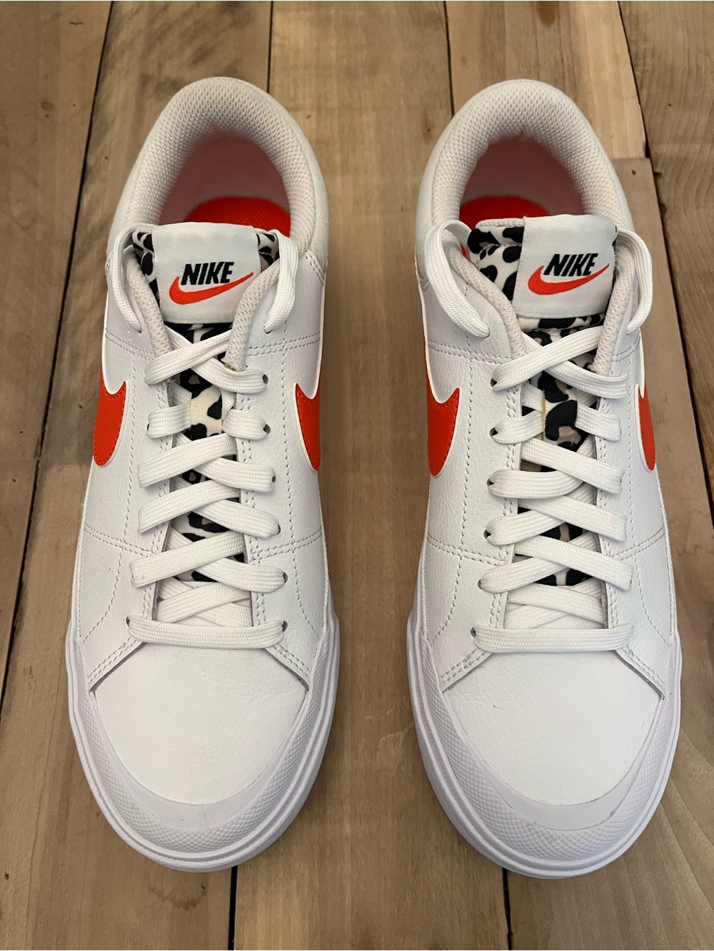Nike Court Legacy Lift Platform White/ Orange Leopard Women’s Size 9.5